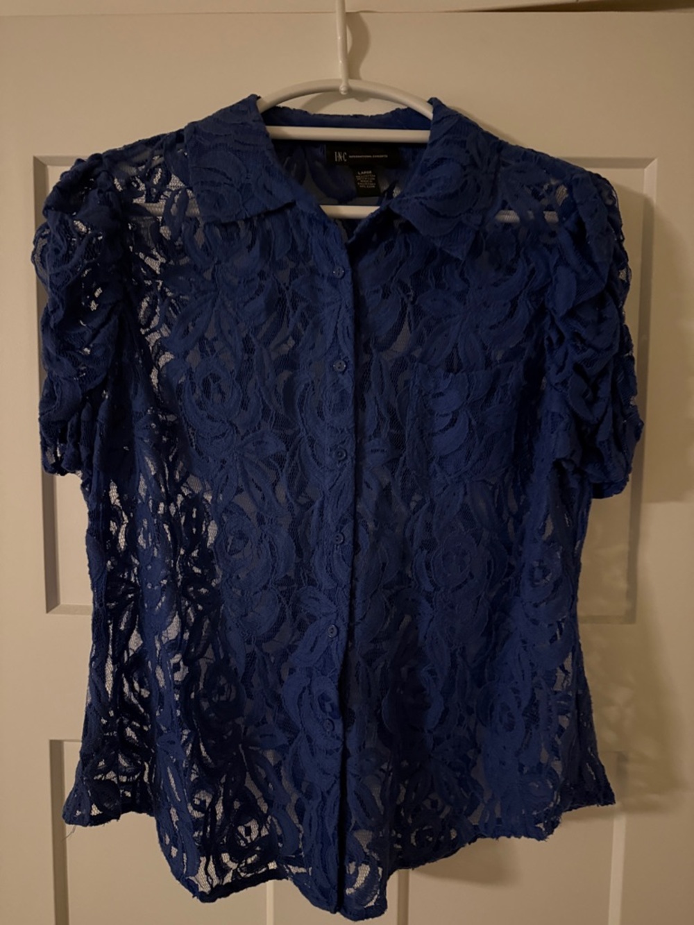 INC International Concepts Royal Blue Floral Lace Button-Down Shirt